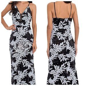 NWT Betsy & Adam Long V-Neck Sequin Dress